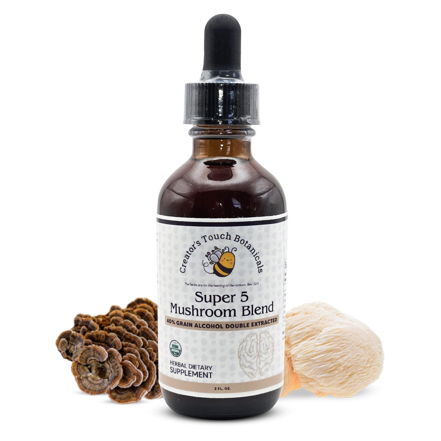Super 5 Mushroom Blend – Double Extracted Tincture with Reishi, Turkey Tail, Lion’s Mane, Chaga & Maitake | 2 fl oz