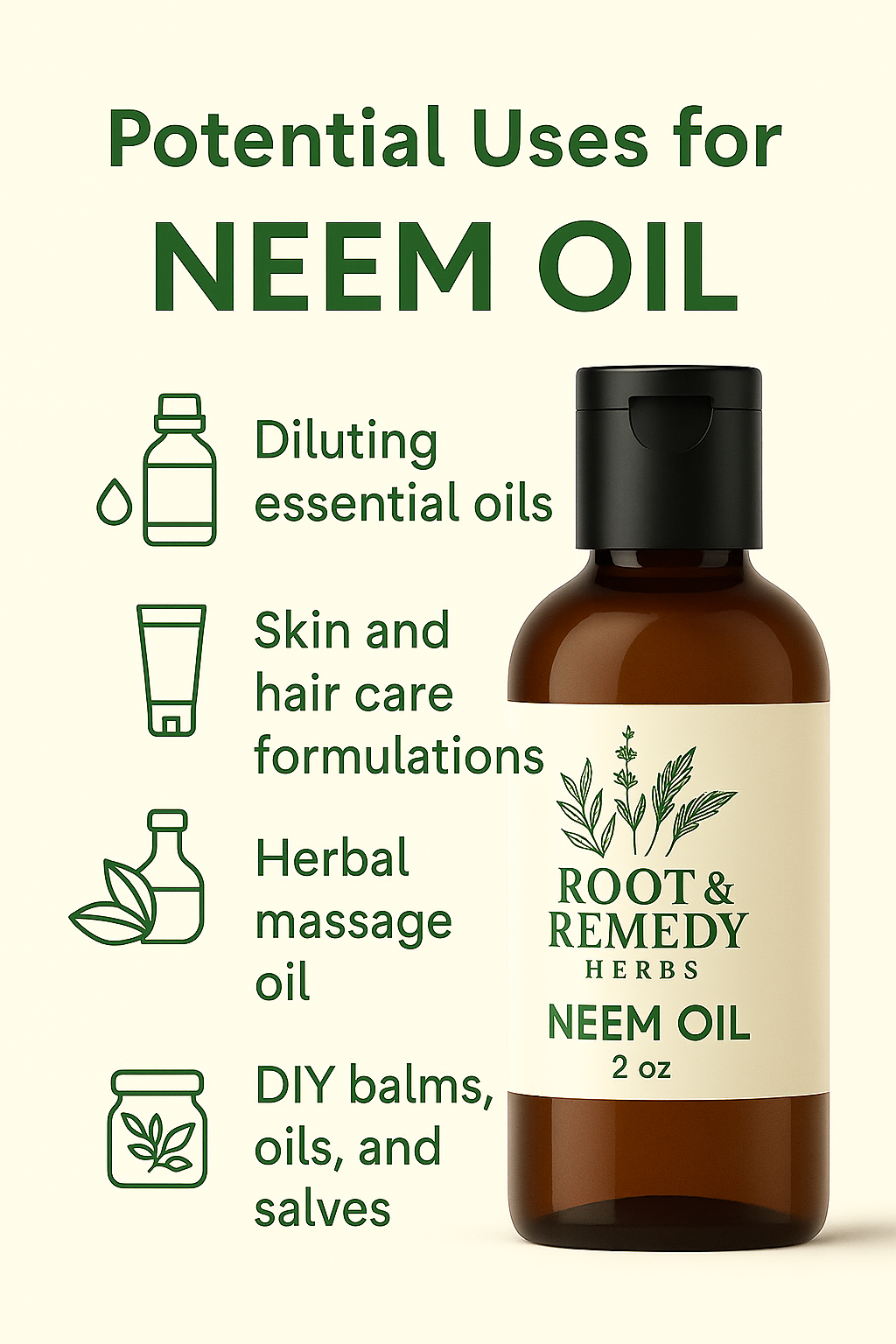 Neem Oil 2oz – Natural Skin & Scalp Support | Pure Herbal Carrier Oil