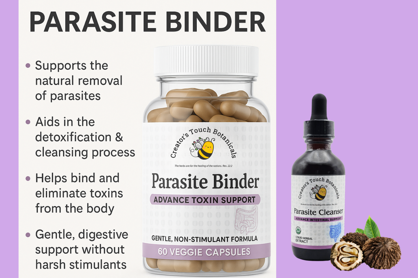 Parasite Cleanse Detox Kit – Alcohol based Tincture + Binder Capsules | 1oz + 60 ct Binder