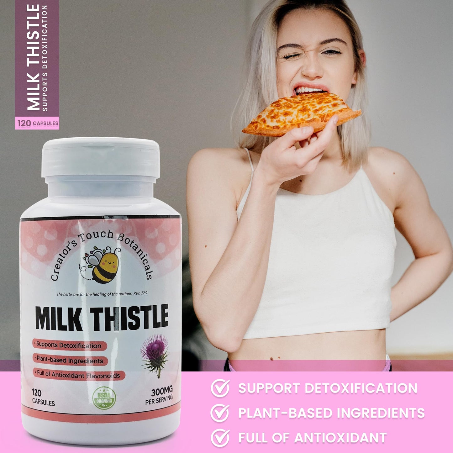 Creator's Touch Botanicals Milk Thistle, Dandelion Root & Artichoke Capsules – Liver Support & Detox Formula – 120 Veggie Capsules – Non-GMO, Gluten-Free, Herbal Supplement