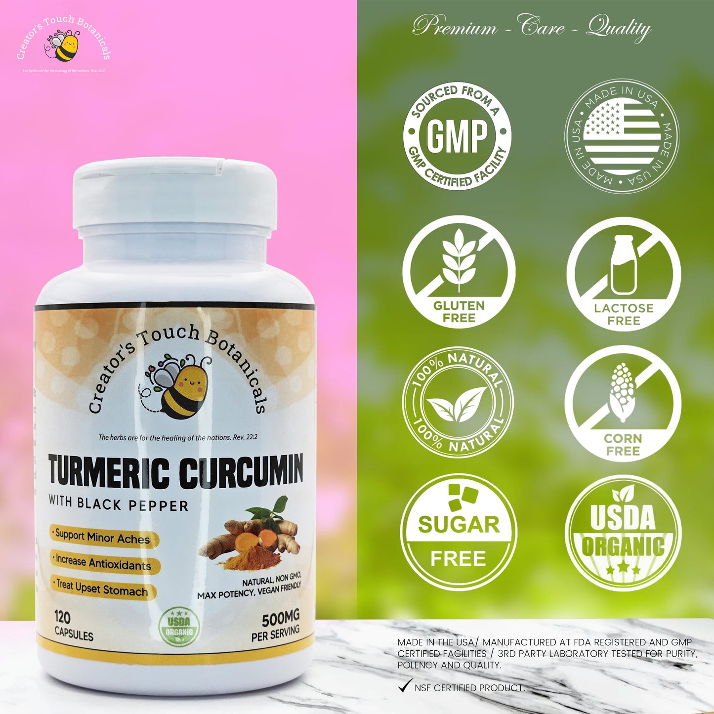 Creator's Touch Botanicals Turmeric Curcumin Supplement, 120 Vegetable Capsules, 100% Pure and Natural Turmeric Curcumin (Curcuma Longa)