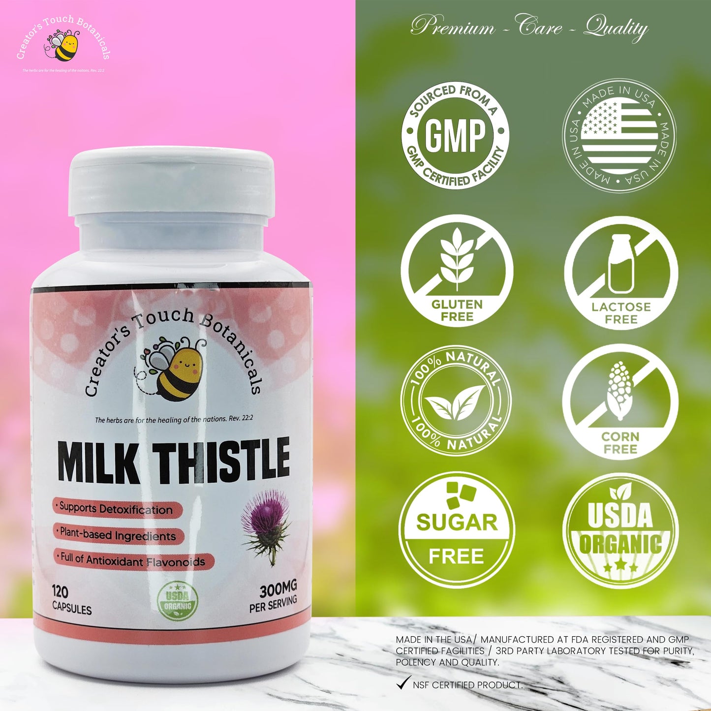 Creator's Touch Botanicals Milk Thistle, Dandelion Root & Artichoke Capsules – Liver Support & Detox Formula – 120 Veggie Capsules – Non-GMO, Gluten-Free, Herbal Supplement
