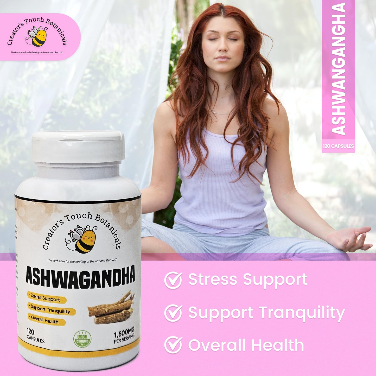 Creator's Touch Botanicals Ashwagandha Capsules, 1,500mg/ serv, 120 Count, 100% Pure, Non-GMO, Gluten Free