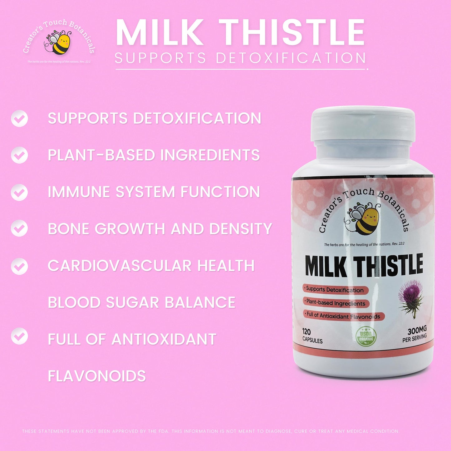 Creator's Touch Botanicals Milk Thistle, Dandelion Root & Artichoke Capsules – Liver Support & Detox Formula – 120 Veggie Capsules – Non-GMO, Gluten-Free, Herbal Supplement