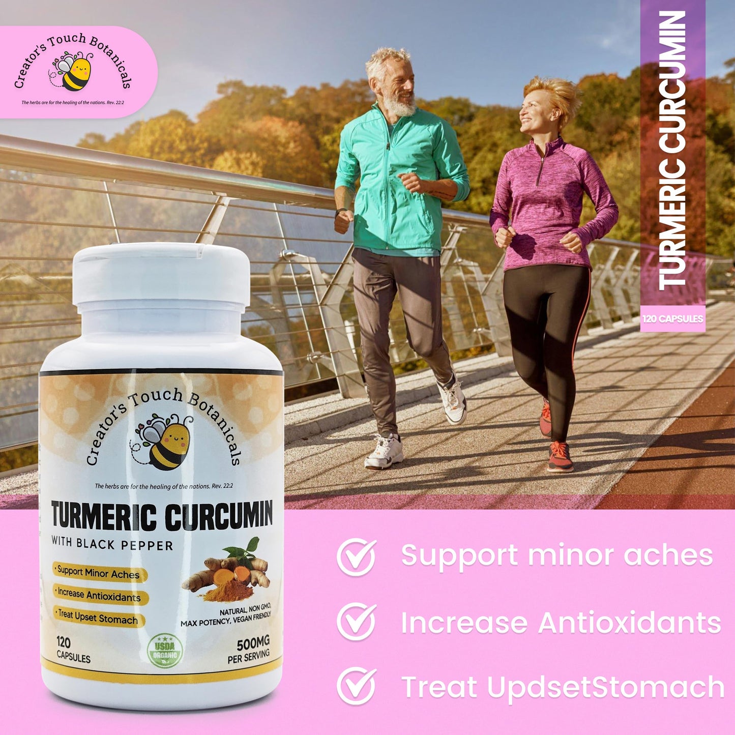 Creator's Touch Botanicals Turmeric Curcumin Supplement, 120 Vegetable Capsules, 100% Pure and Natural Turmeric Curcumin (Curcuma Longa)