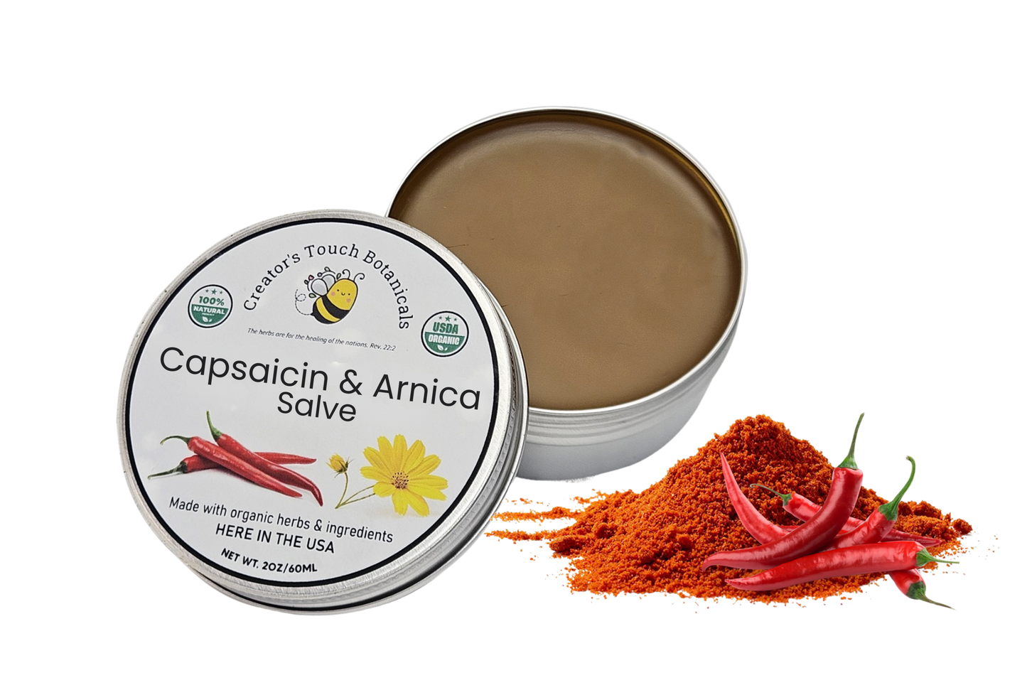 Cayenne (Capsaicin) & Arnica Salve – Warming Herbal Cream for Back, Joints & Inflammation | 2oz or 4oz Tin