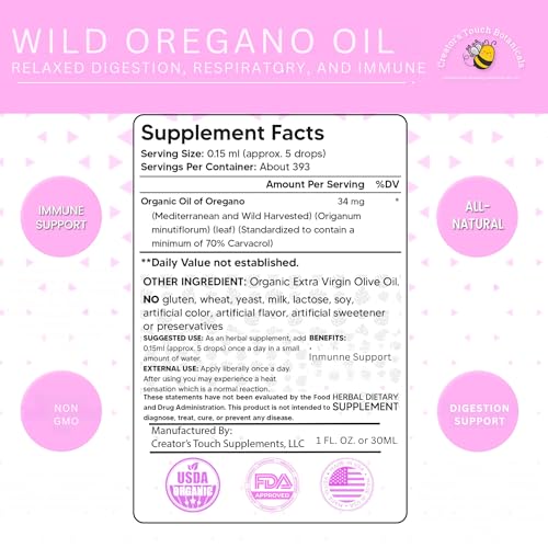 Wild Mediterranean Oil of Oregano – 2 fl oz Drops | Organic Immune Support & Digestive Health | 6-Month Supply