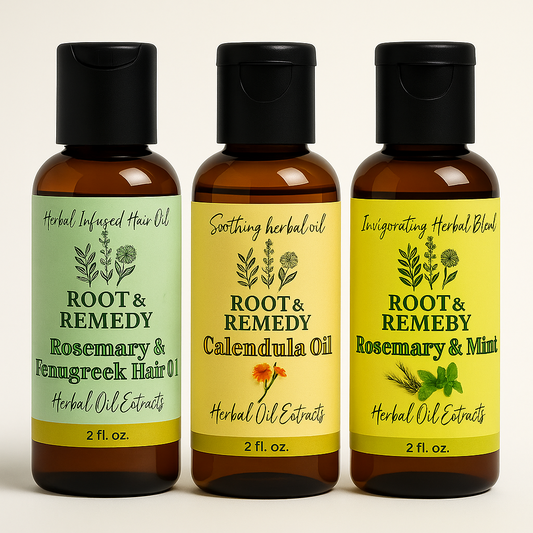 Hair Growth Oil Bundle – Rosemary, Calendula, Mint – Root & Remedy | 3 x 2oz